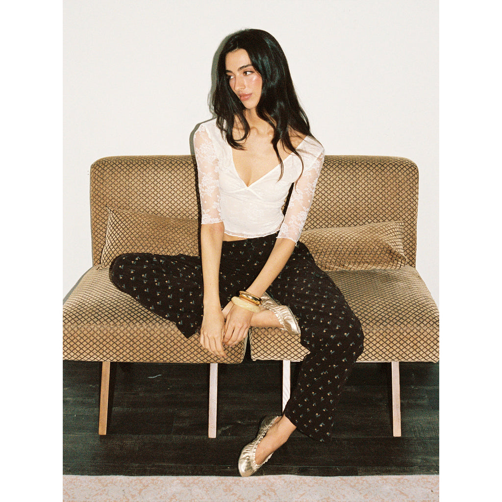 【SaltedMuse】French coffee floral drawstring low-rise cargo pants