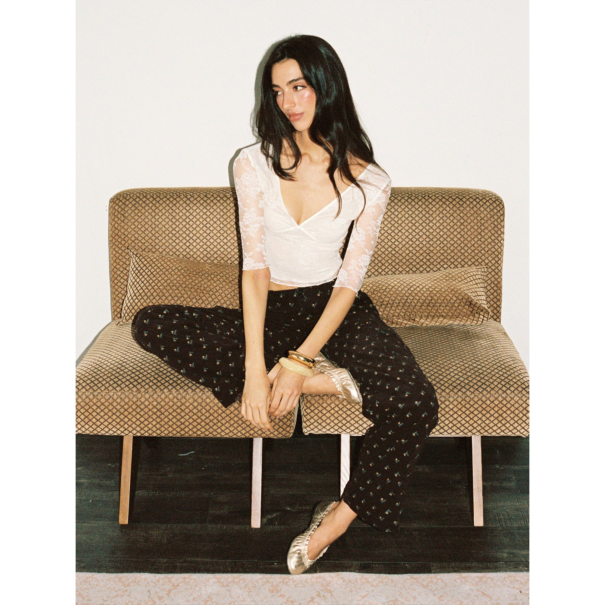 【SaltedMuse】French coffee floral drawstring low-rise cargo pants