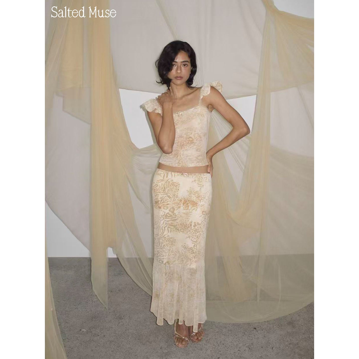 【SaltedMuse】French jacquard fishnet skirt