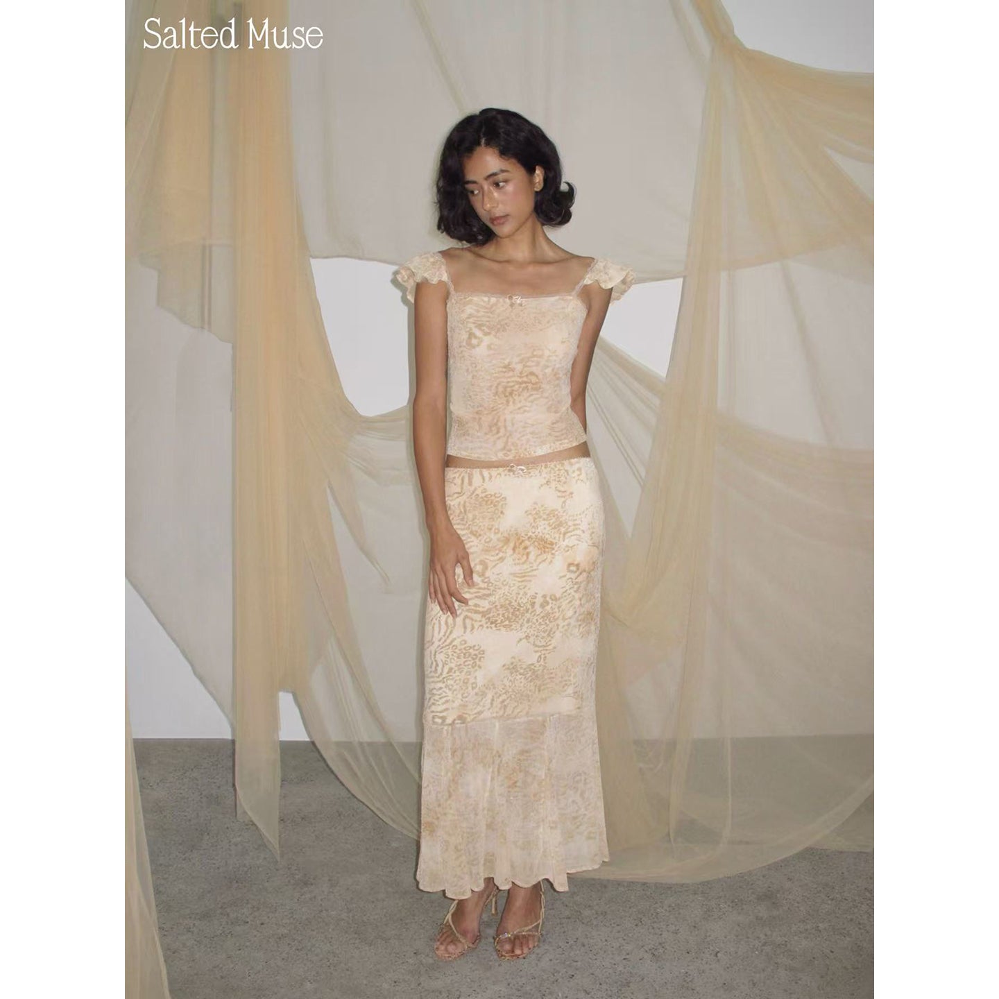 【SaltedMuse】French Jacquard flying sleeve camisole