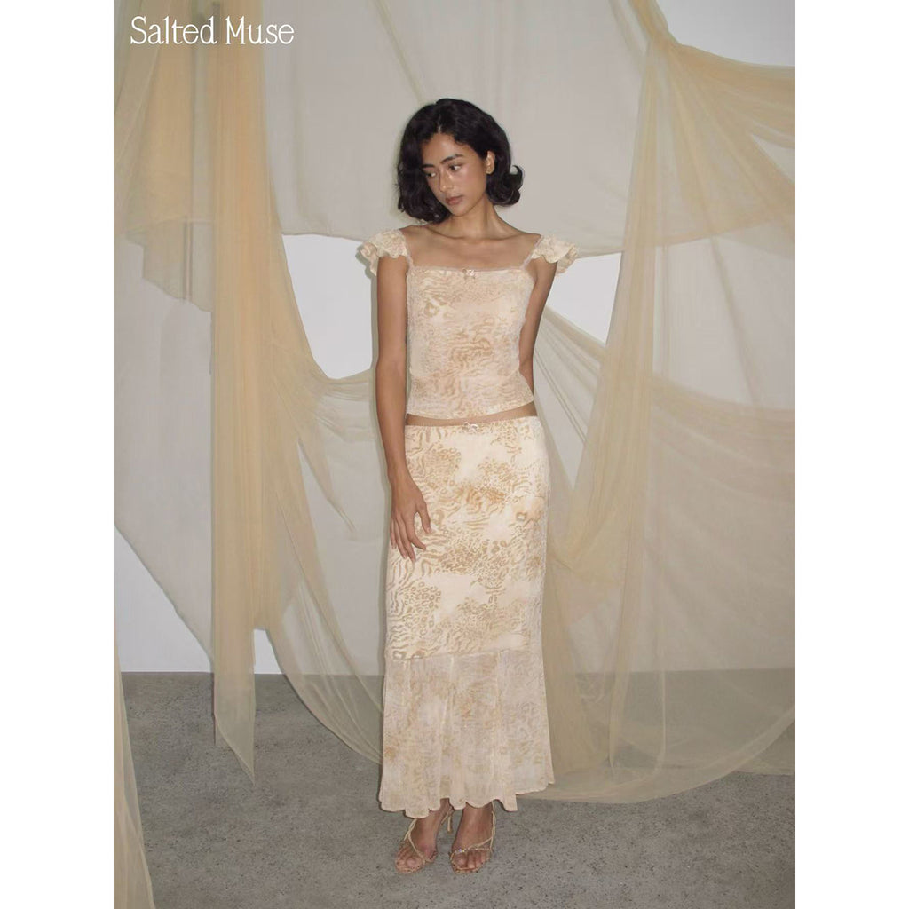 【SaltedMuse】French Jacquard flying sleeve camisole