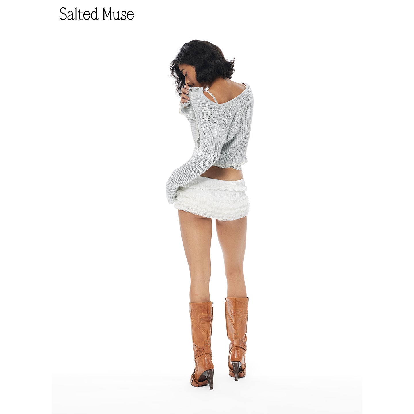 【SaltedMuse】French Lace-trimmed knitted cardigan