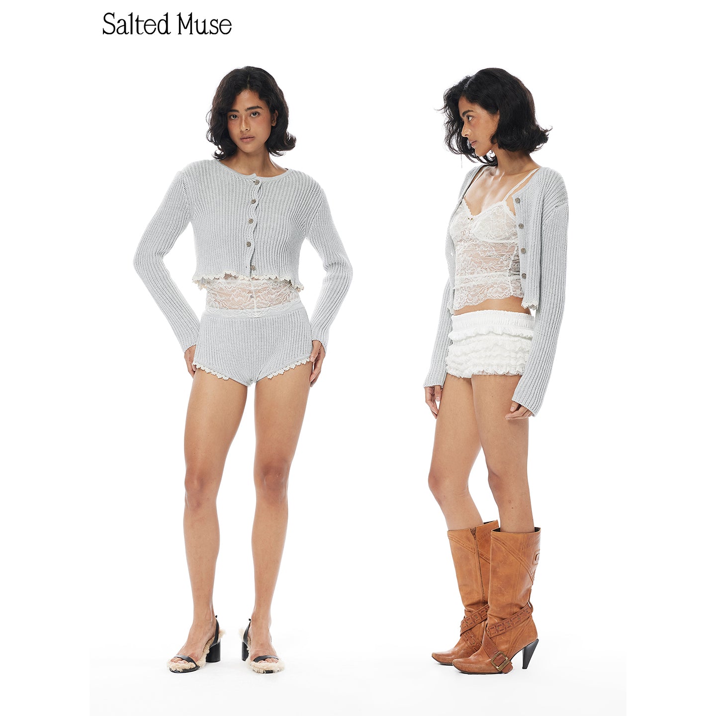 【SaltedMuse】French Lace-trimmed knitted cardigan