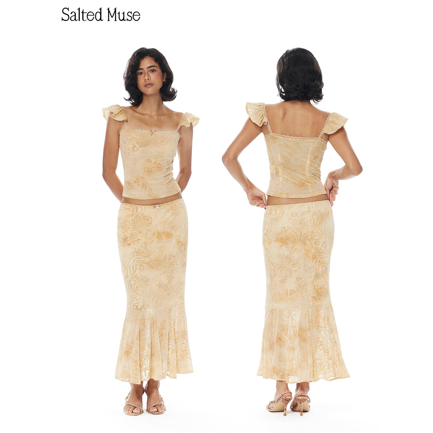 【SaltedMuse】French Jacquard flying sleeve camisole