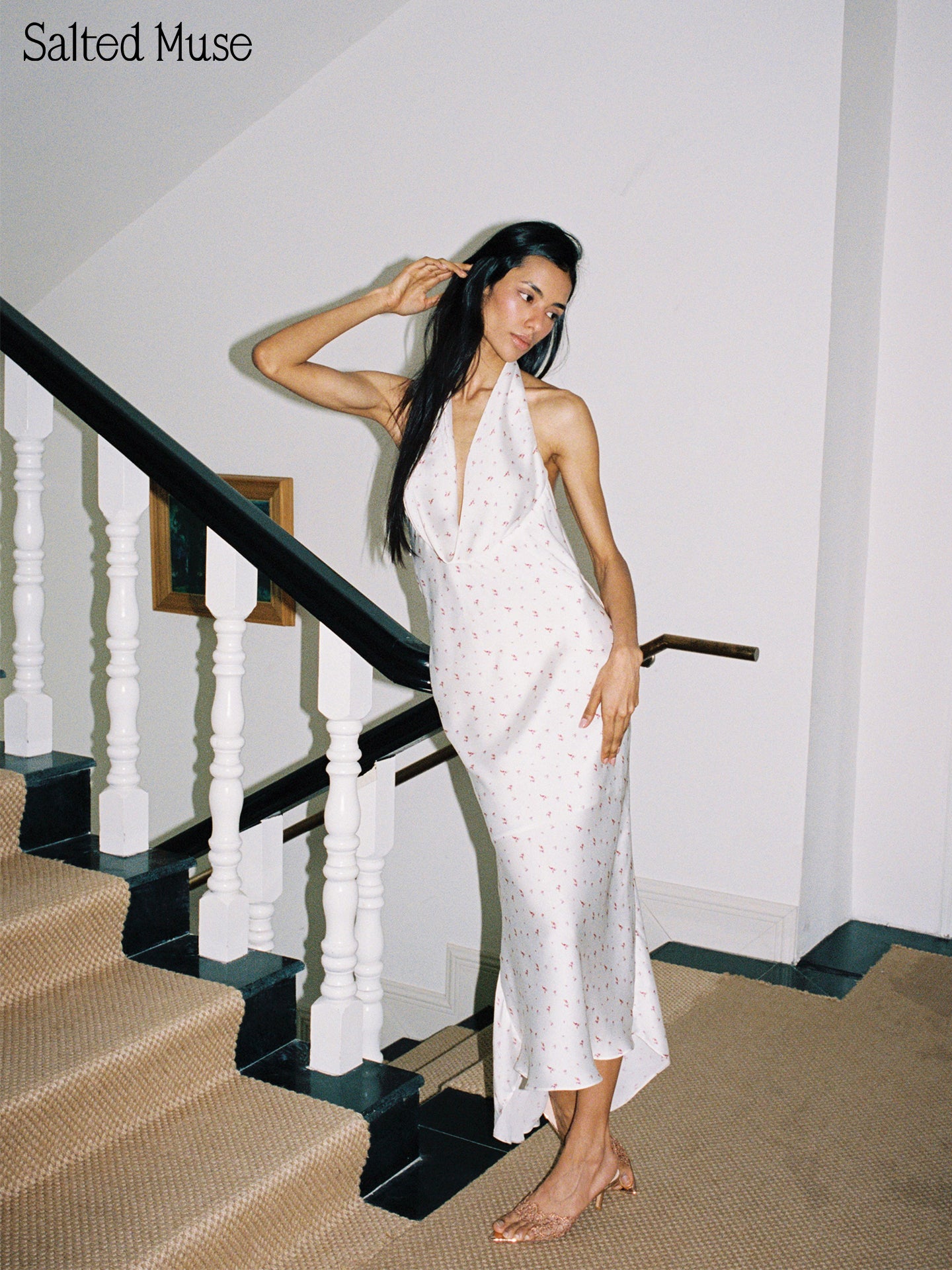 【SaltedMuse】Halter Cowl Neck Backless Dress