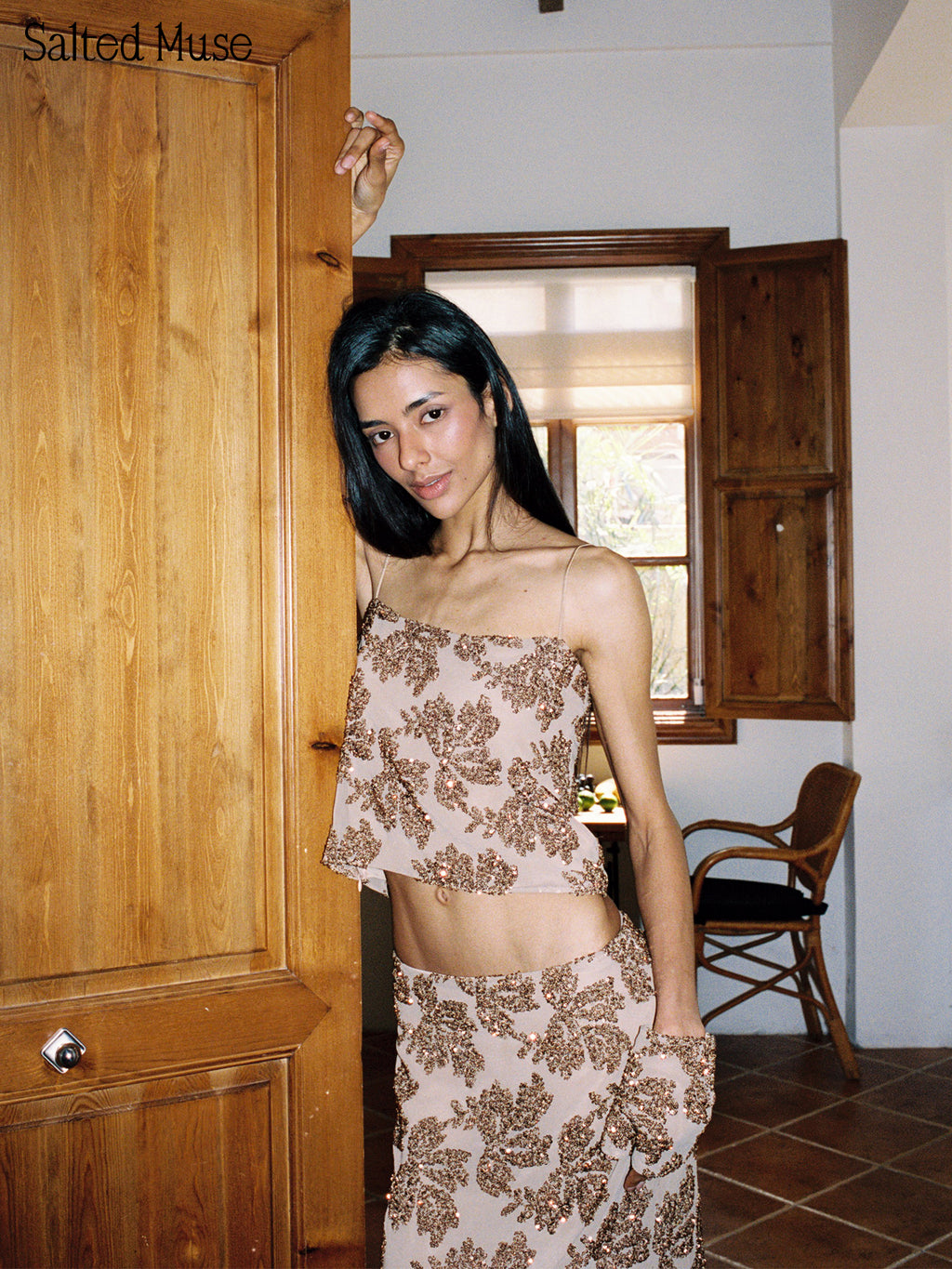【SaltedMuse】Champagne Embroidered Sequin Cami
