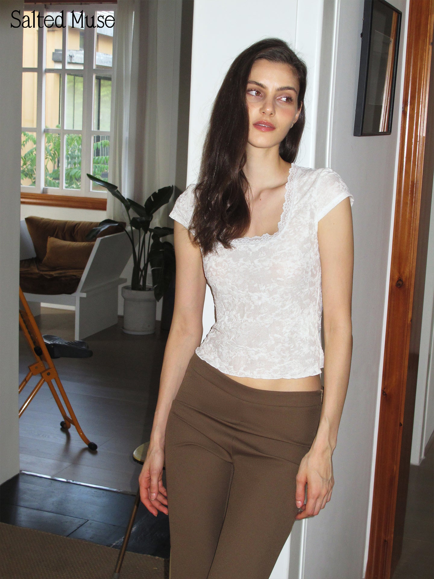 【SaltedMuse】Lace Square-Neck Top
