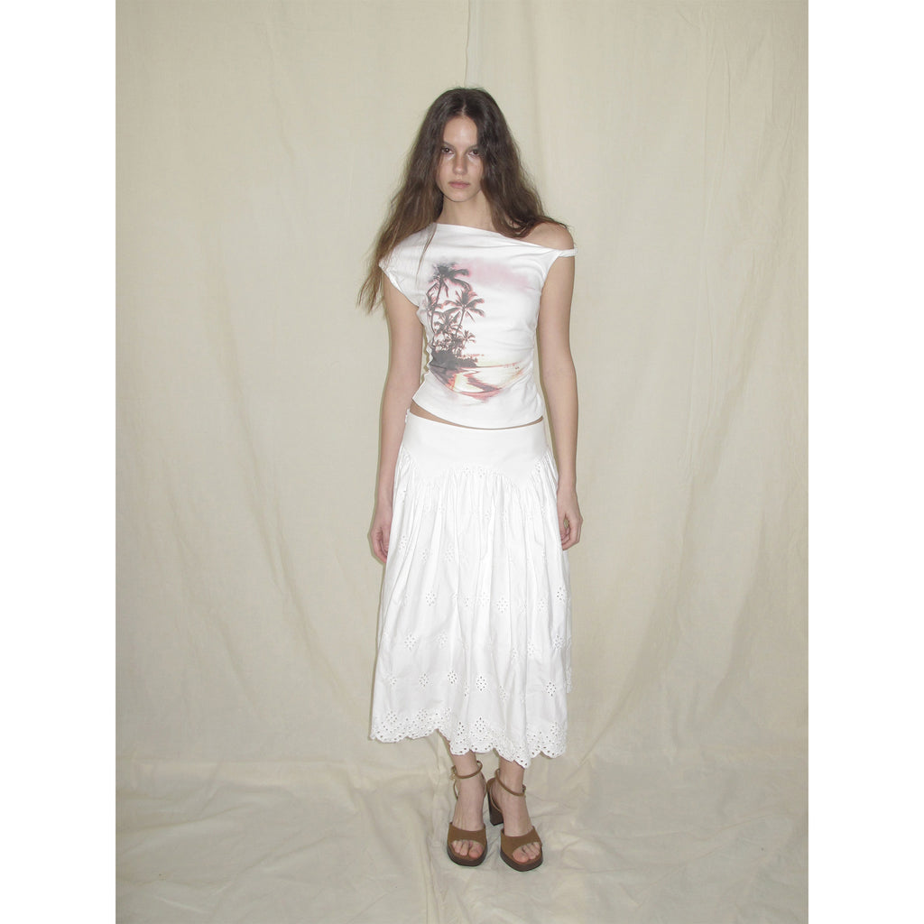 【SaltedMuse】Slanted Shoulder Print T