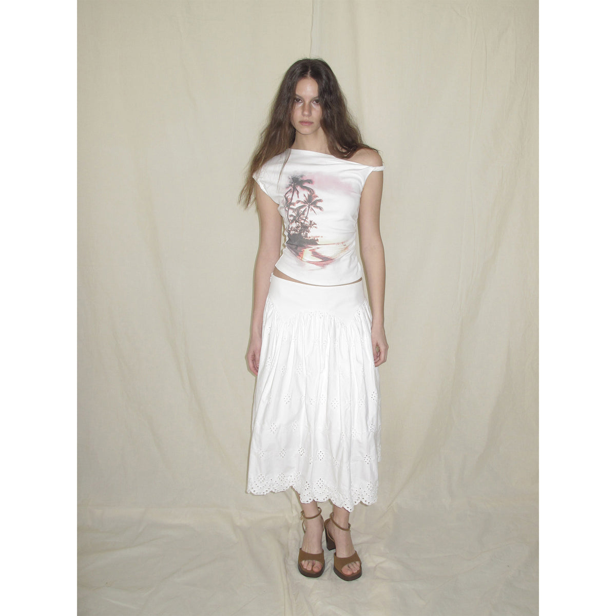 【SaltedMuse】Slanted Shoulder Print T