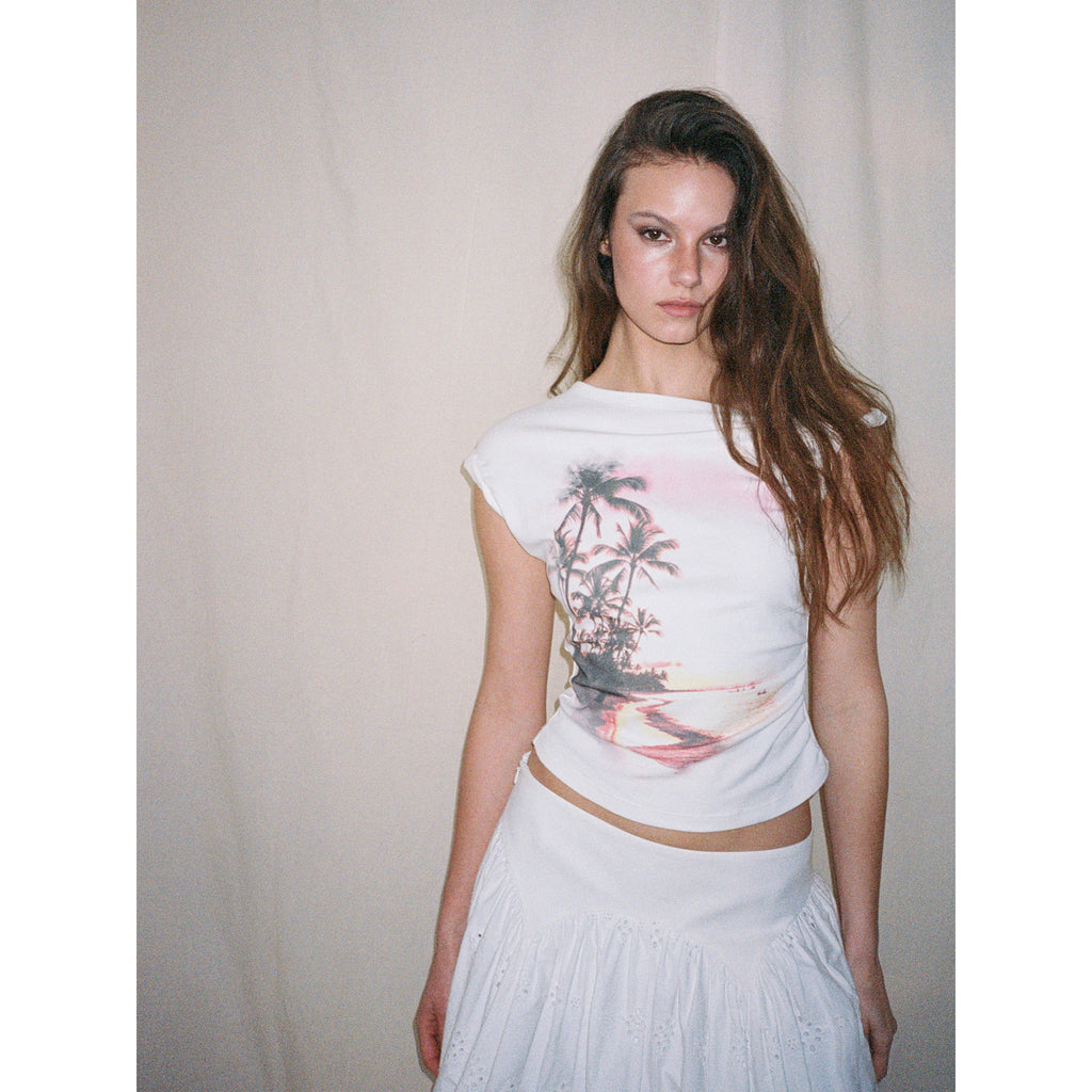 【SaltedMuse】Slanted Shoulder Print T