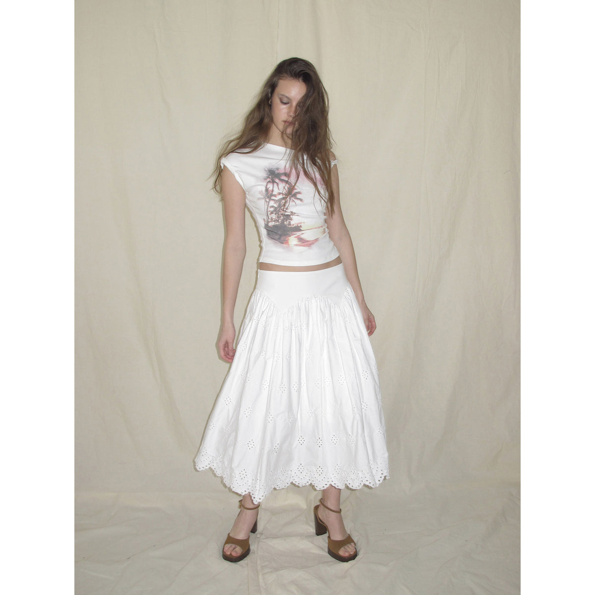 【SaltedMuse】Slanted Shoulder Print T