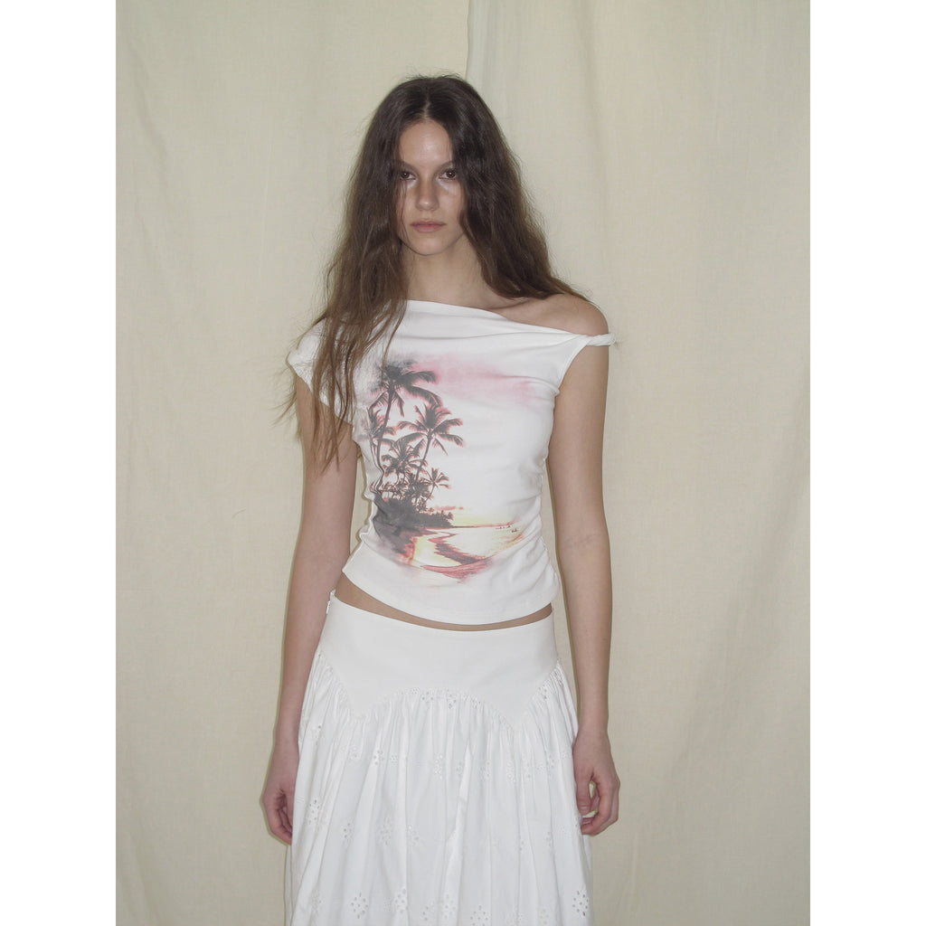 【SaltedMuse】Slanted Shoulder Print T
