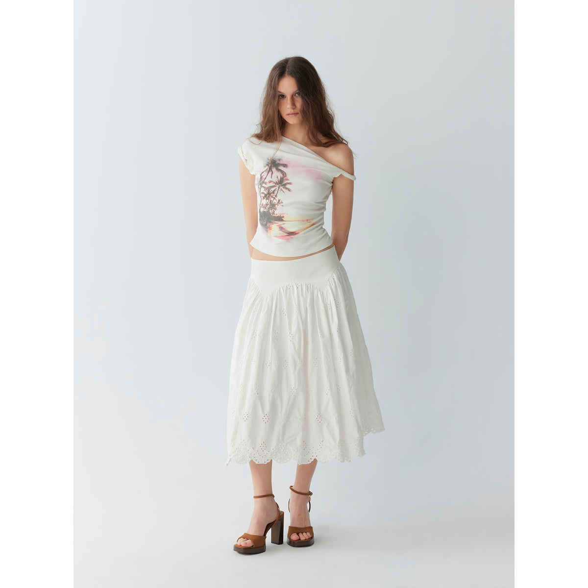 【SaltedMuse】Slanted Shoulder Print T