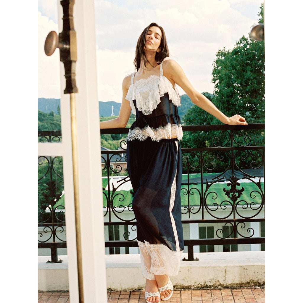 【SaltedMuse】French Lace Chiffon Elastic Waist Harem Pants