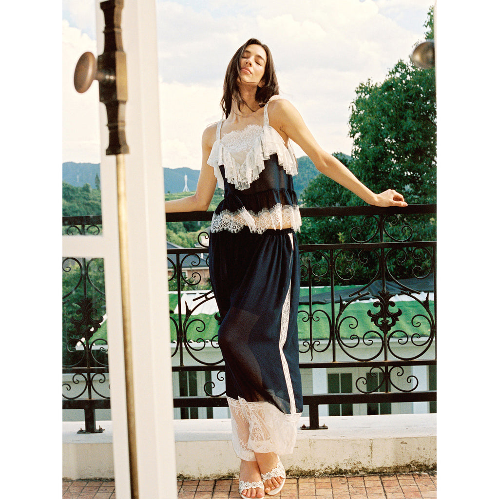 【SaltedMuse】French color-blocked ruffled chiffon camisole top
