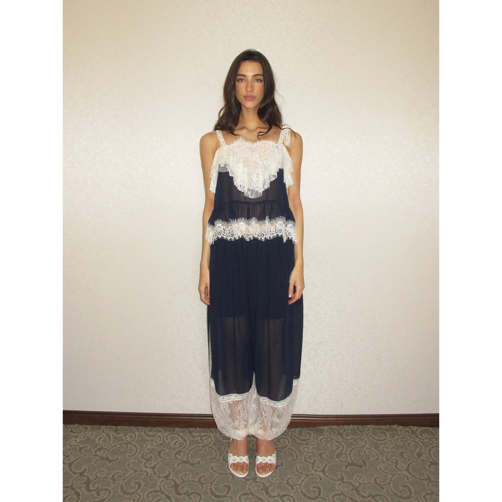 【SaltedMuse】French color-blocked ruffled chiffon camisole top
