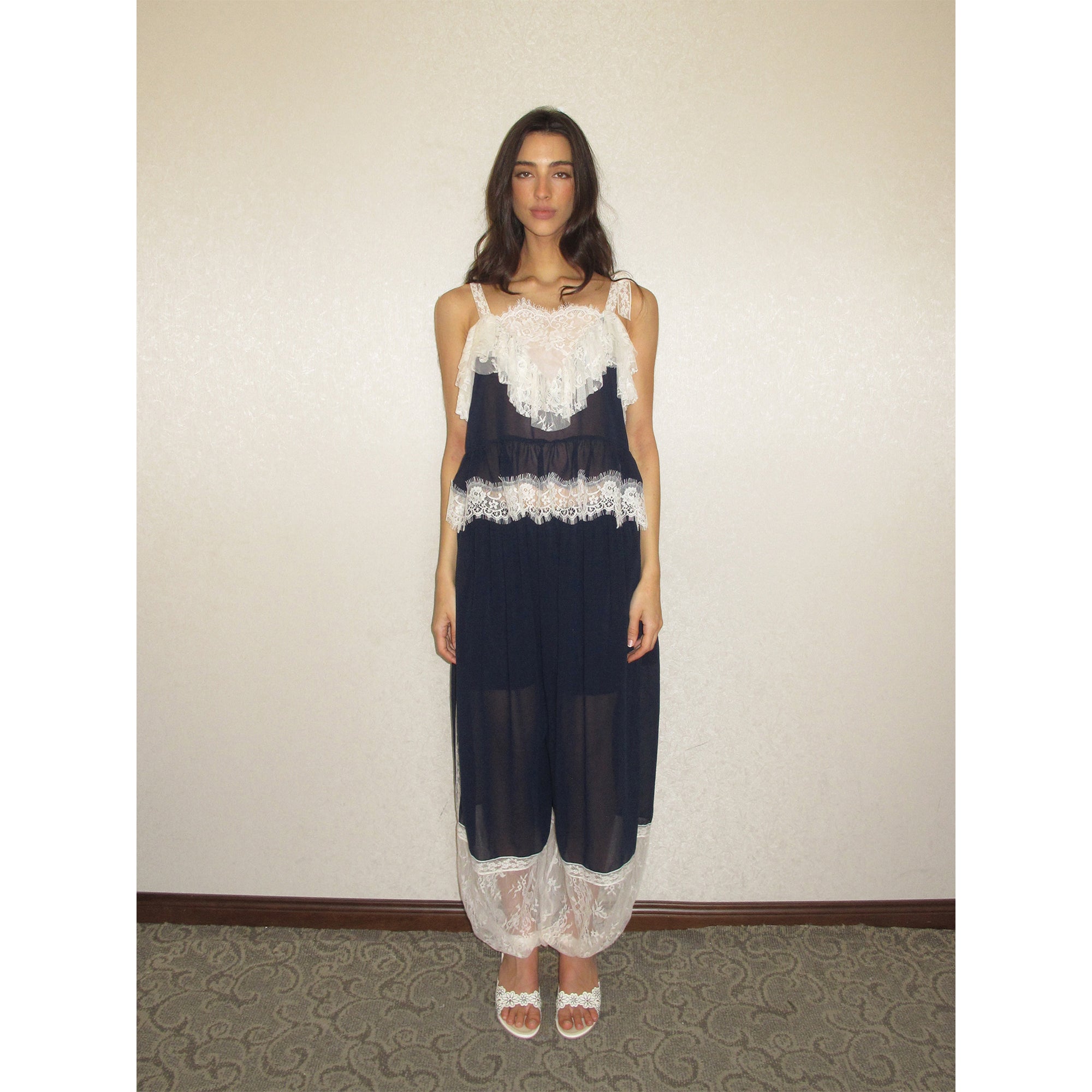 【SaltedMuse】French color-blocked ruffled chiffon camisole top