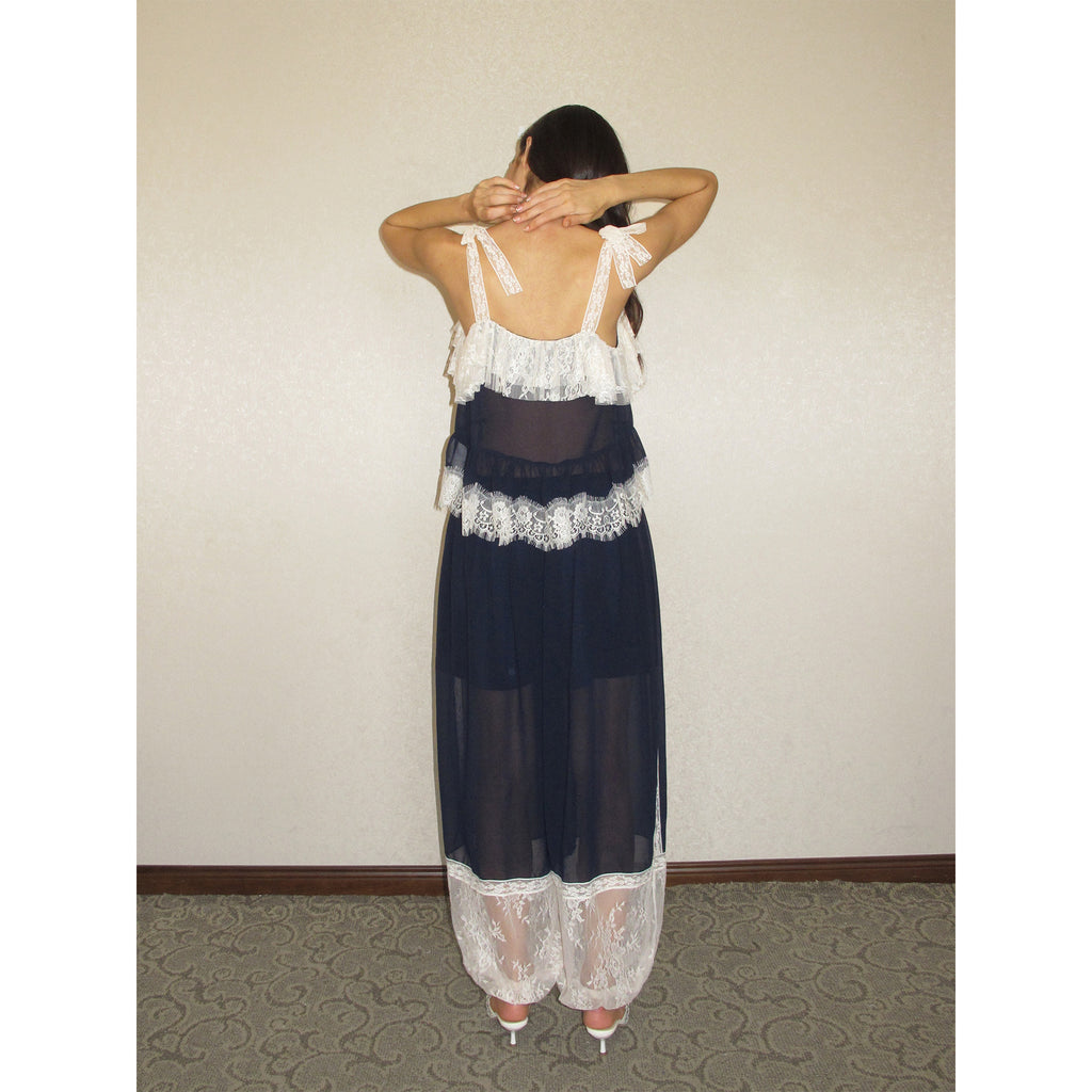 【SaltedMuse】French color-blocked ruffled chiffon camisole top