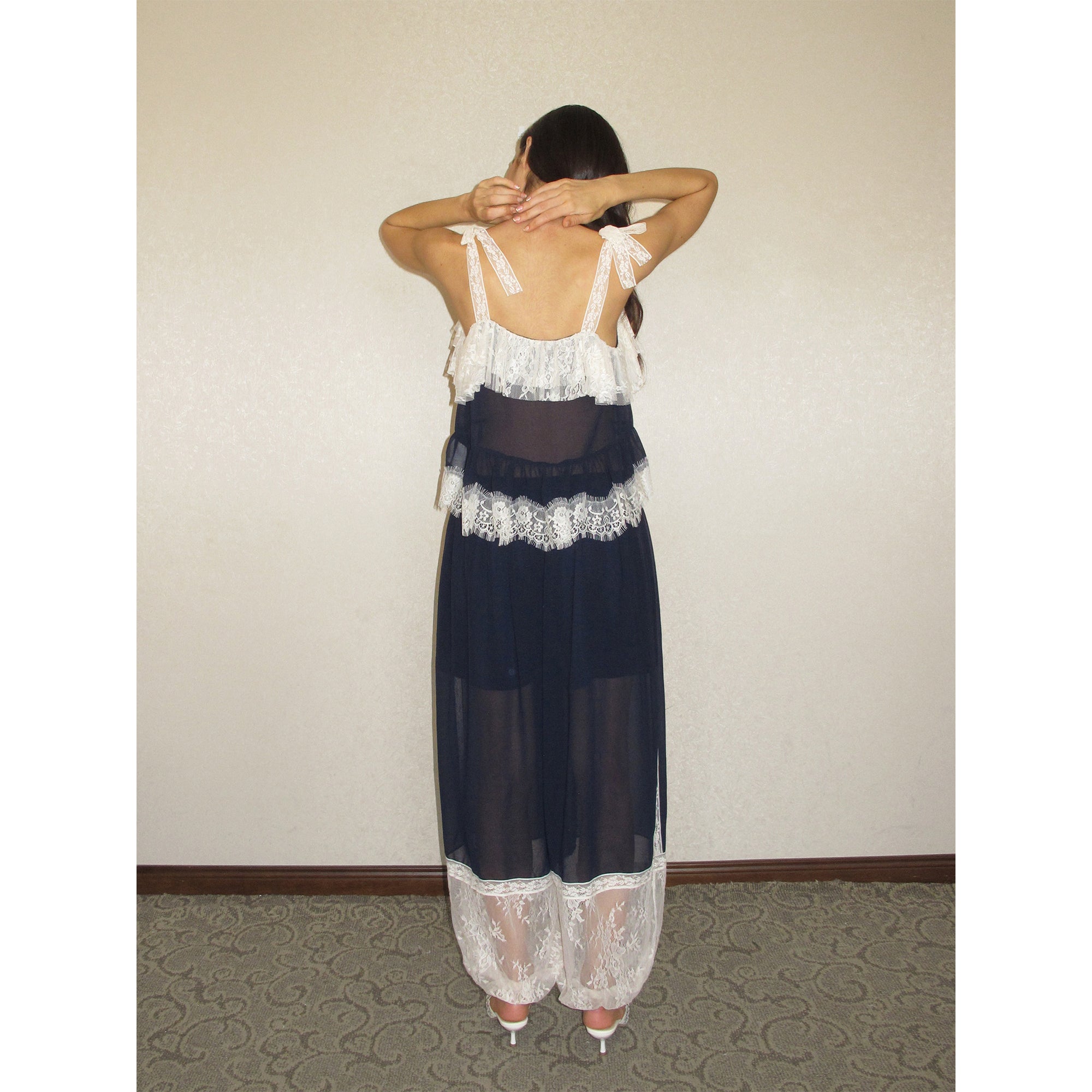 【SaltedMuse】French color-blocked ruffled chiffon camisole top