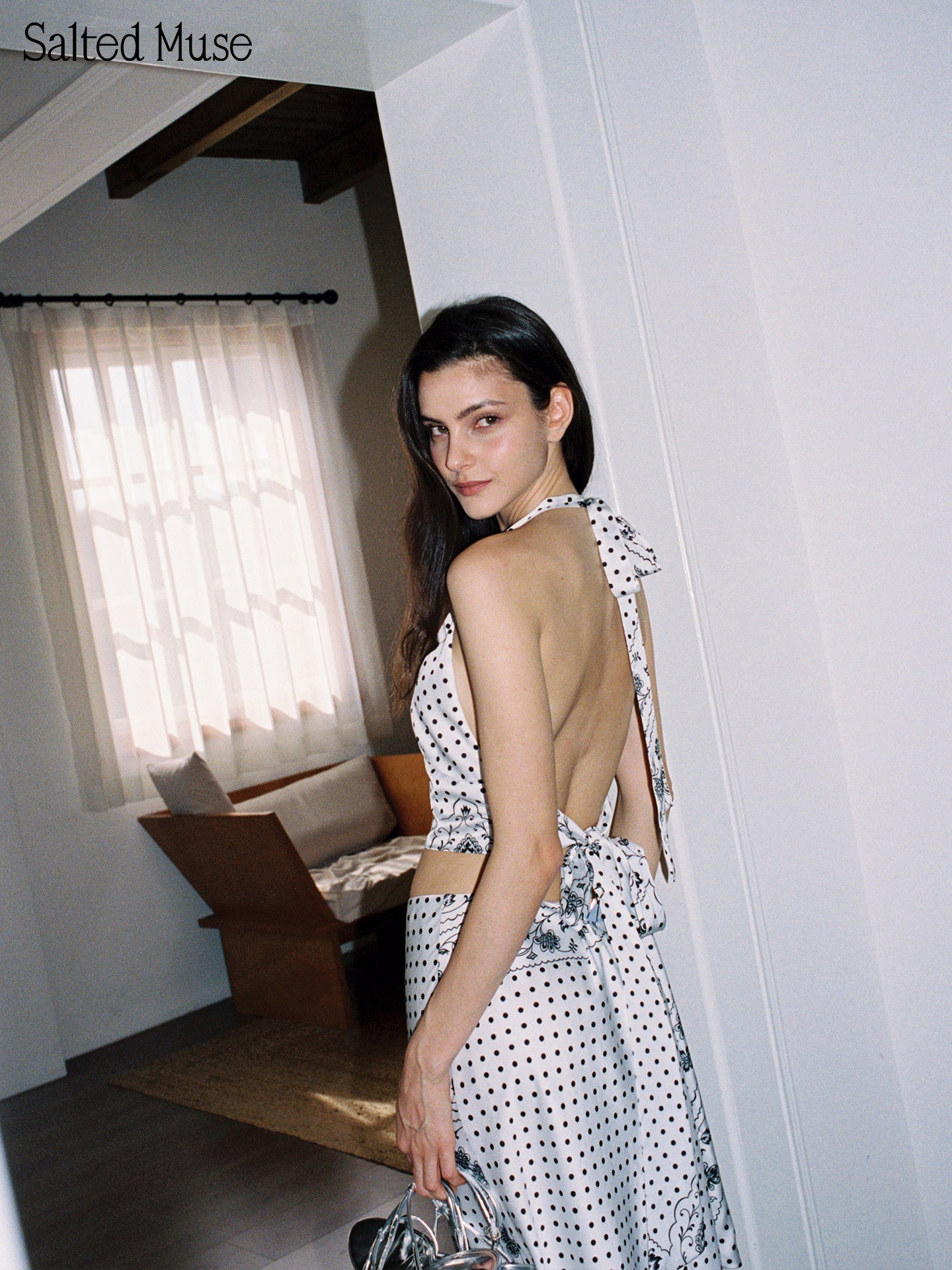 【SaltedMuse】Polka Dot Print Halter Top
