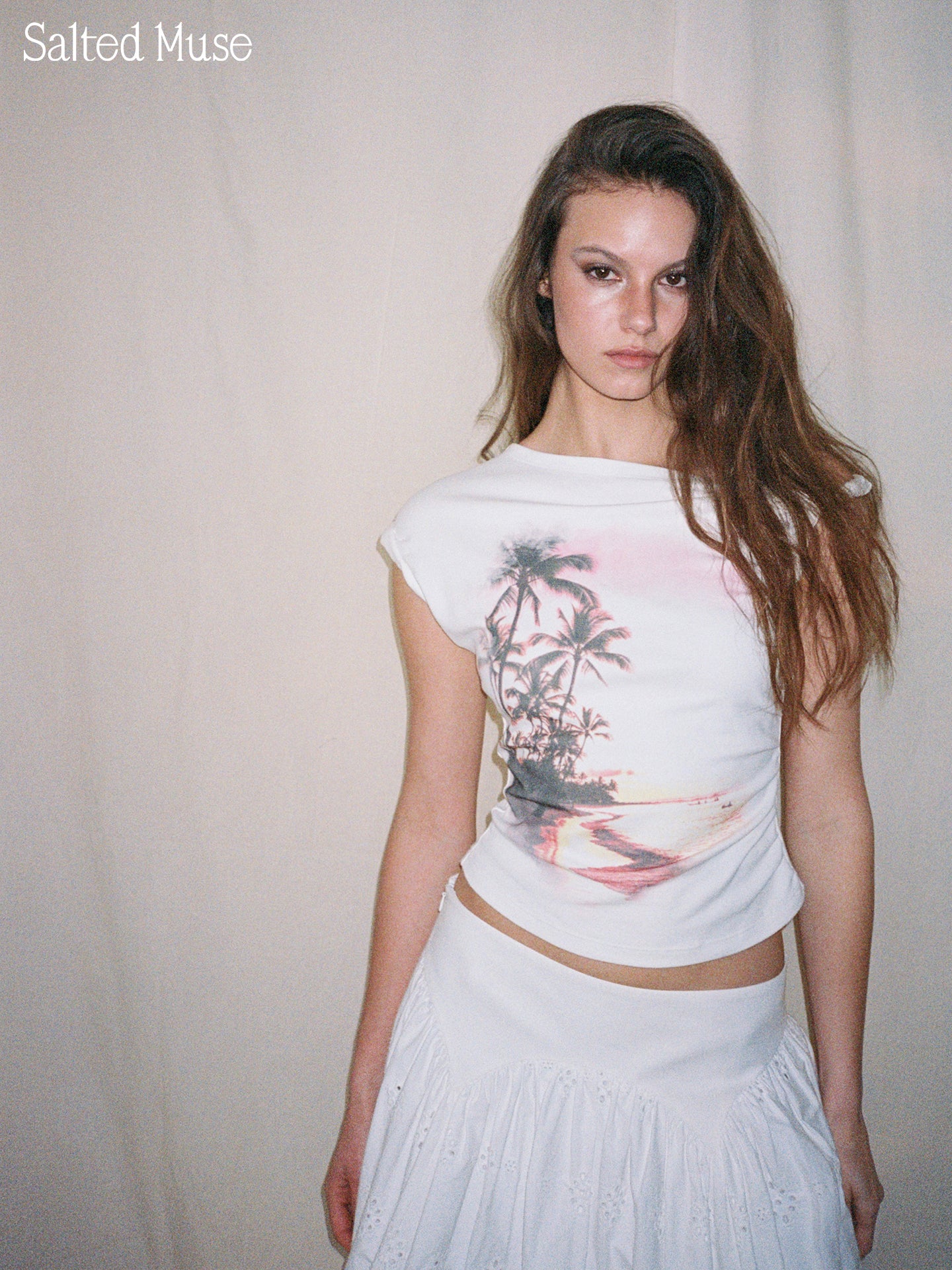 【SaltedMuse】Slanted Shoulder Print T