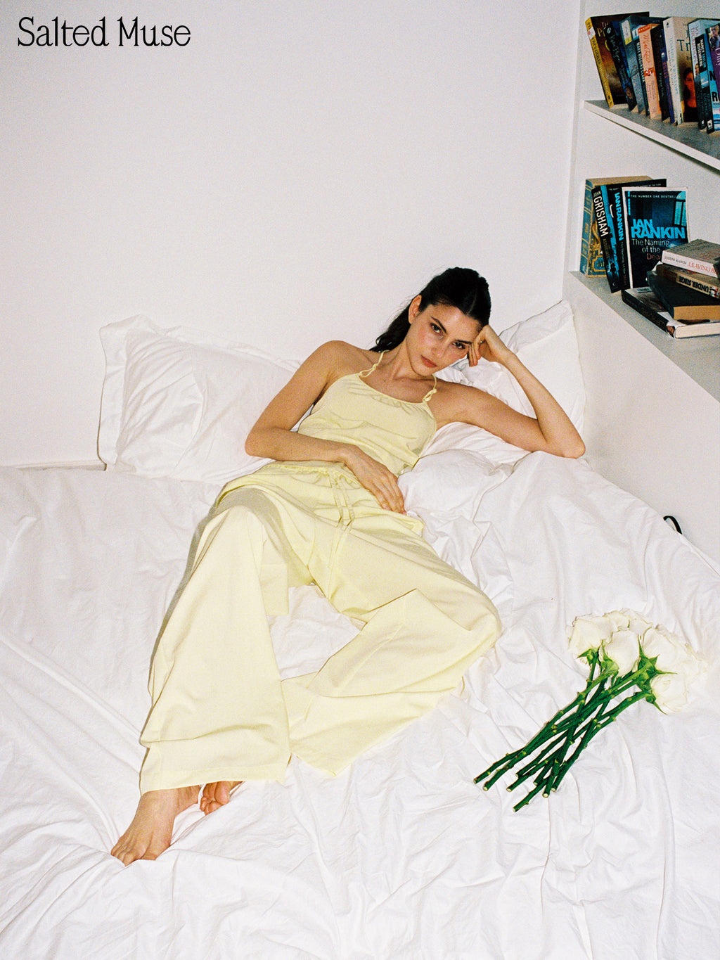 【SaltedMuse】Pale Yellow Elastic Drawstring Wide Leg Pants