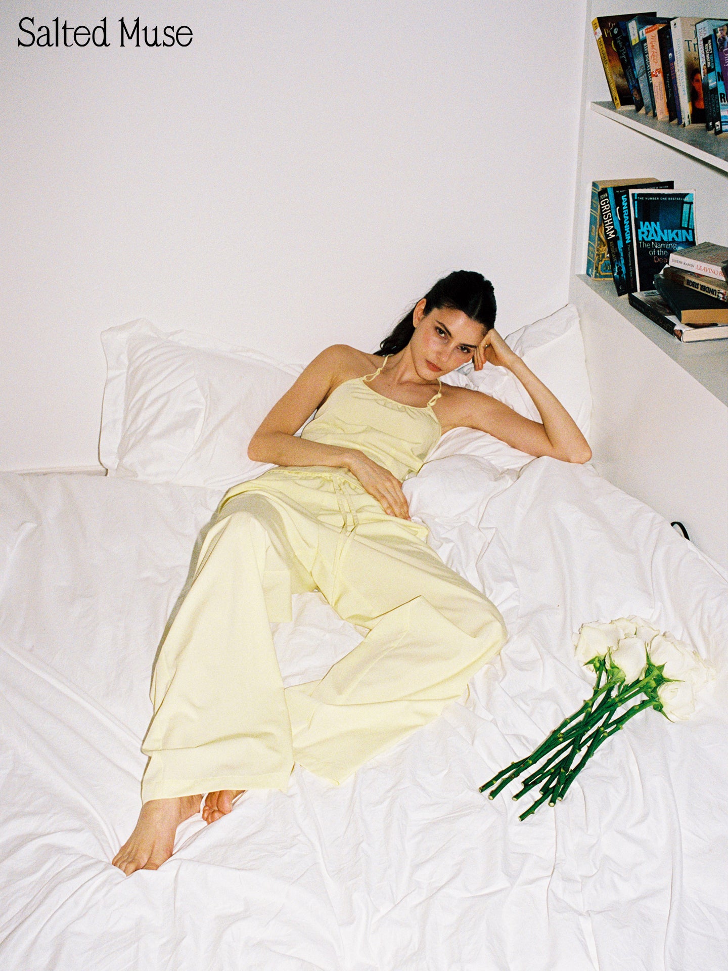 【SaltedMuse】Pale Yellow Elastic Drawstring Wide Leg Pants