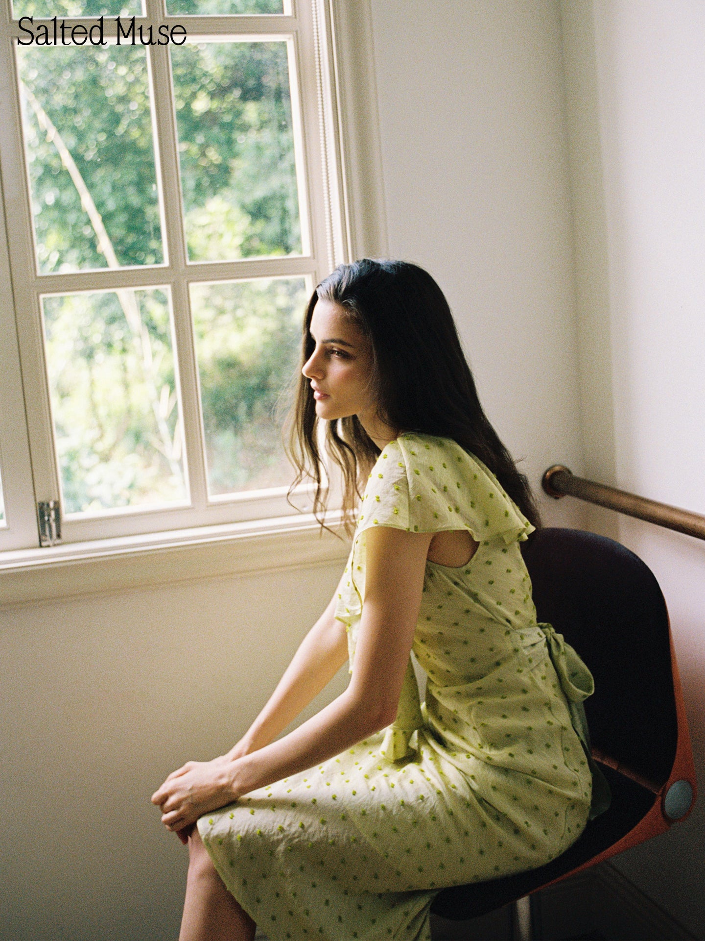 【SaltedMuse】Flocked Polka Dot Long Dress