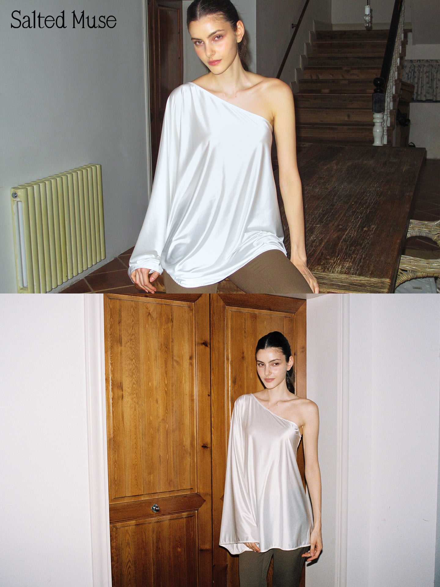 【SaltedMuse】Satin One Shoulder Top