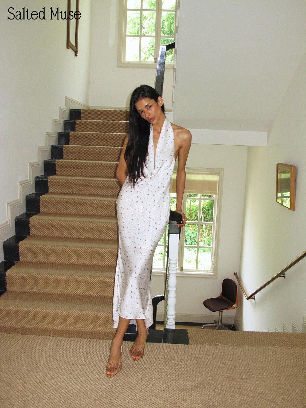 【SaltedMuse】Halter Cowl Neck Backless Dress