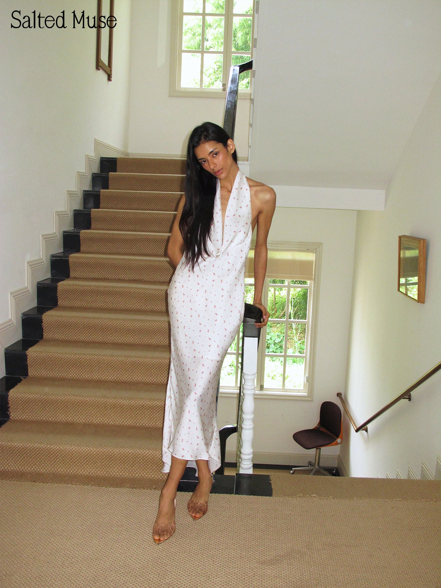 【SaltedMuse】Halter Cowl Neck Backless Dress
