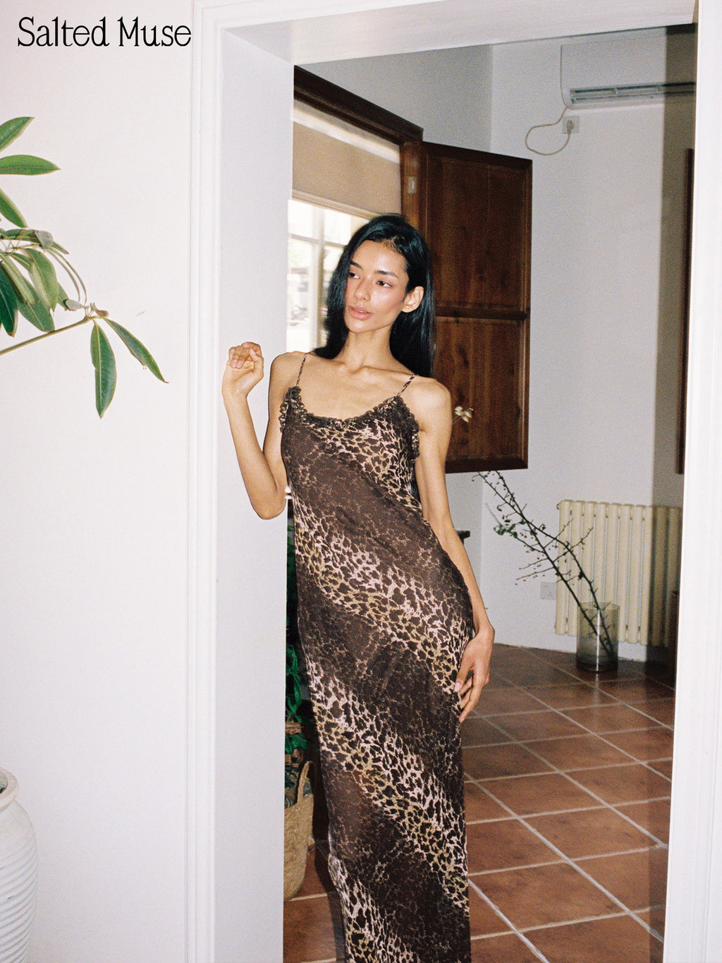 【SaltedMuse】Color-block Leopard Ruffle Cami Dress