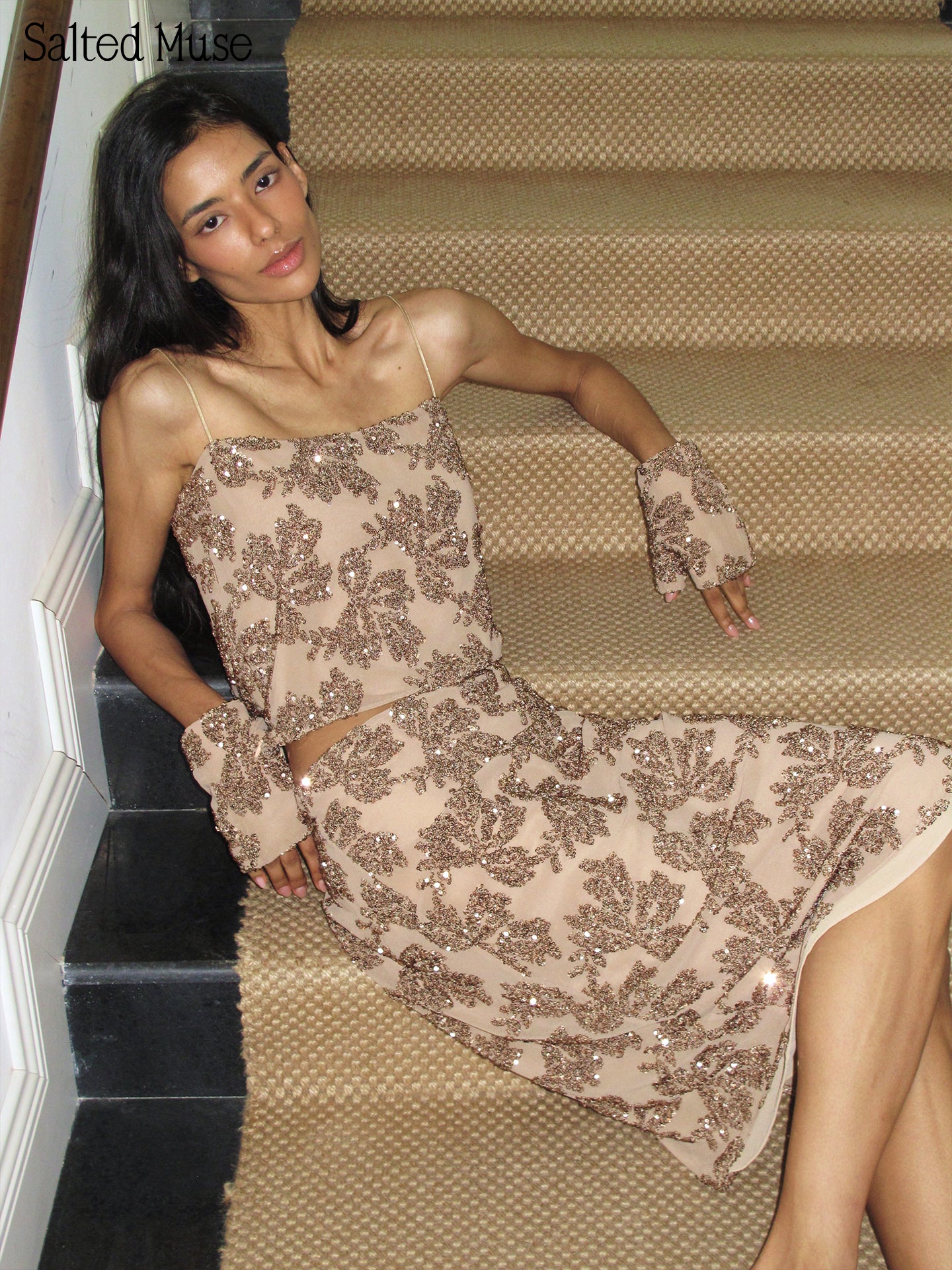【SaltedMuse】Champagne Embroidered Sequin Cami