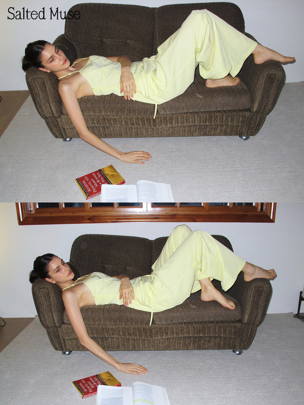 【SaltedMuse】Pale Yellow Elastic Drawstring Wide Leg Pants