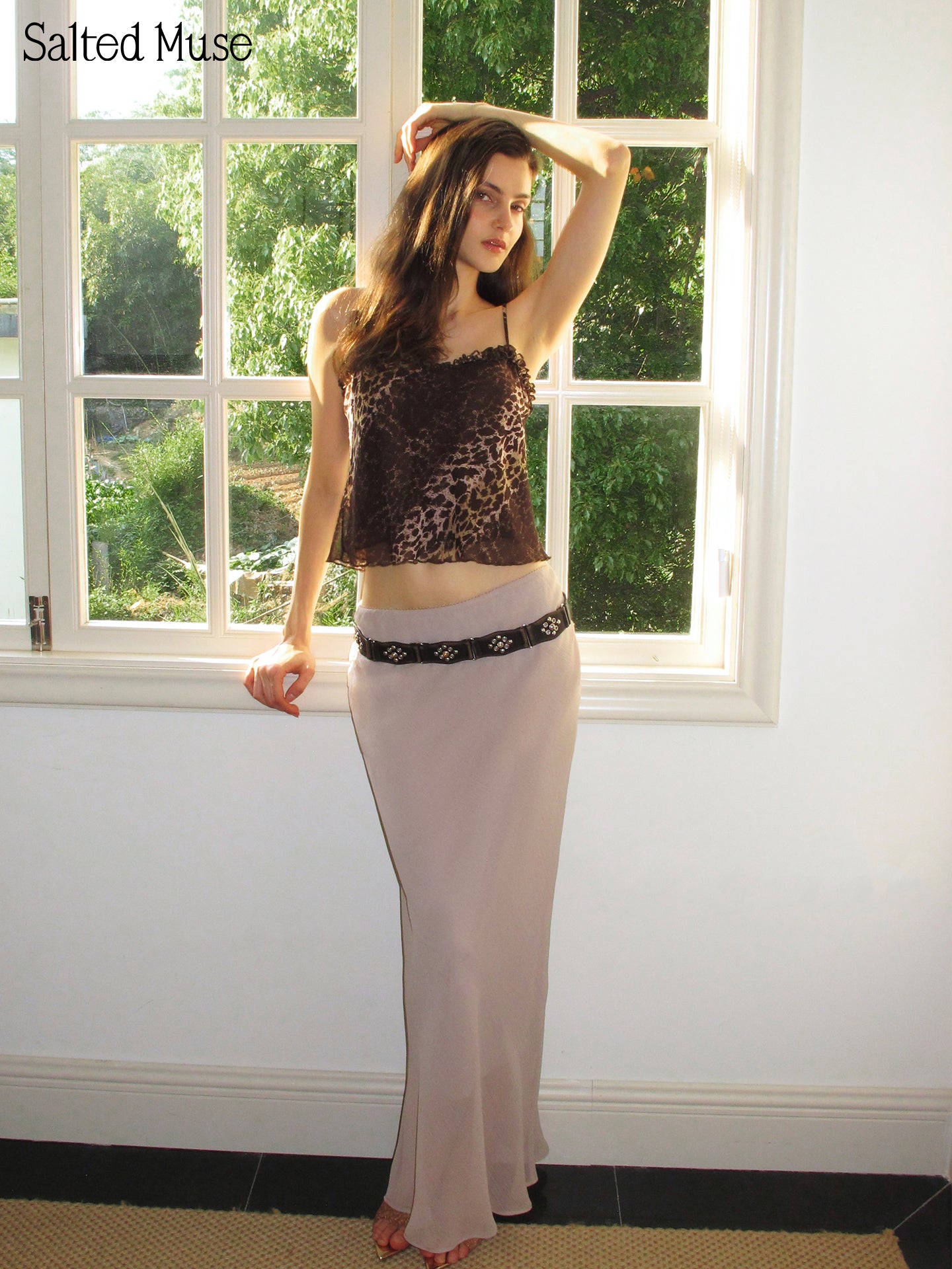 【SaltedMuse】Vintage Leopard Ruffle Chiffon Camisole