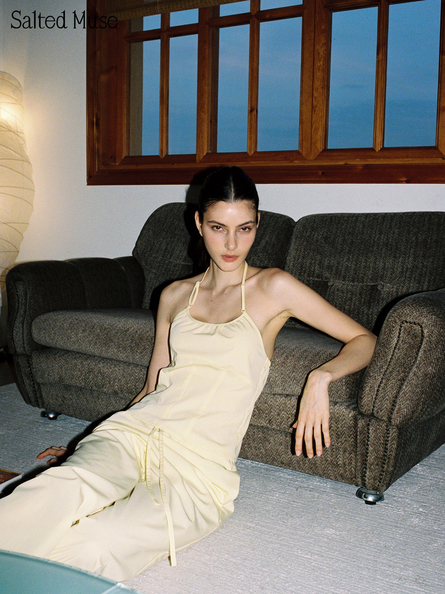 【SaltedMuse】Pale Yellow Elastic Drawstring Wide Leg Pants