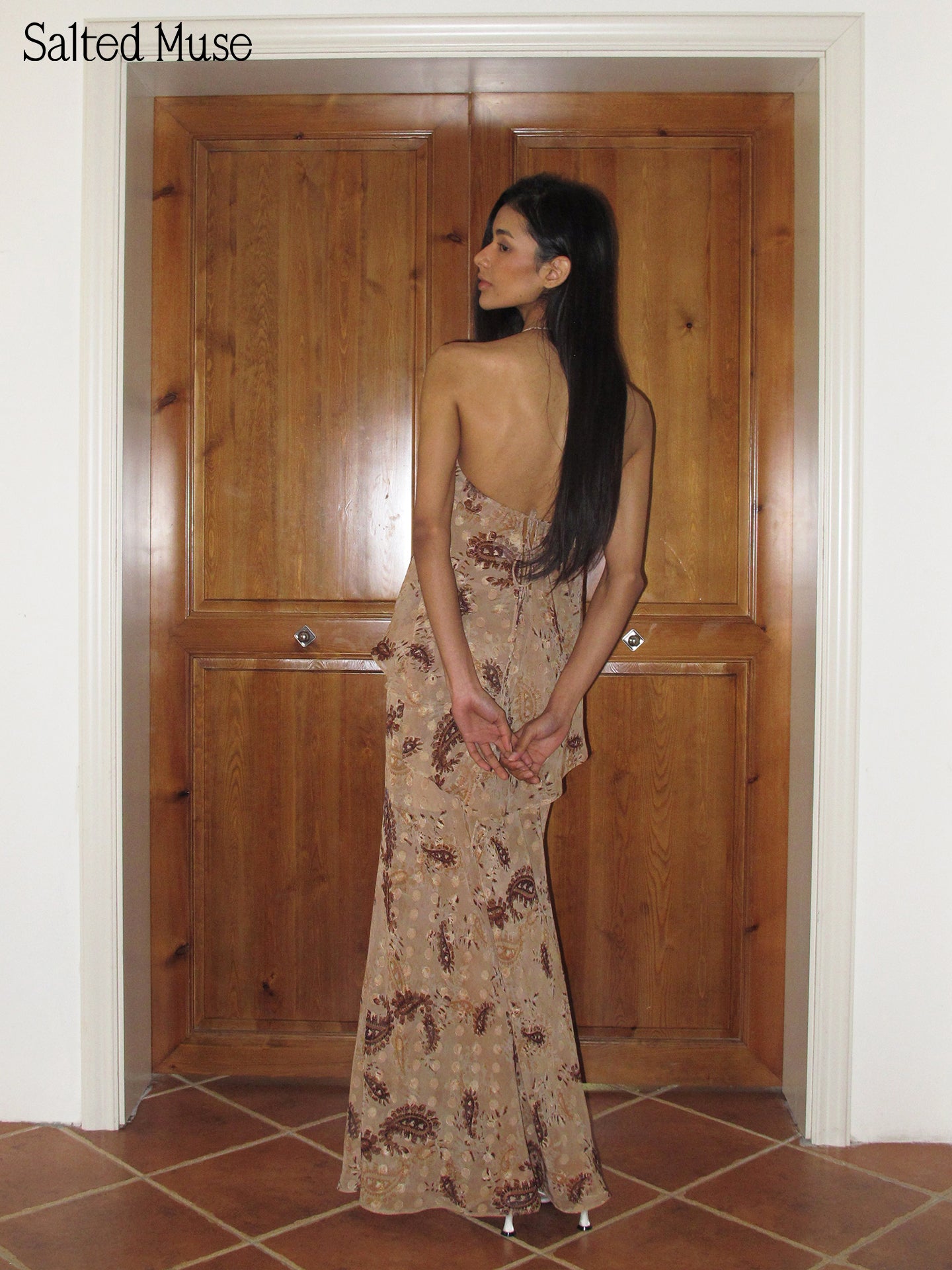 【SaltedMuse】Paisley Chiffon Tie Midi Skirt