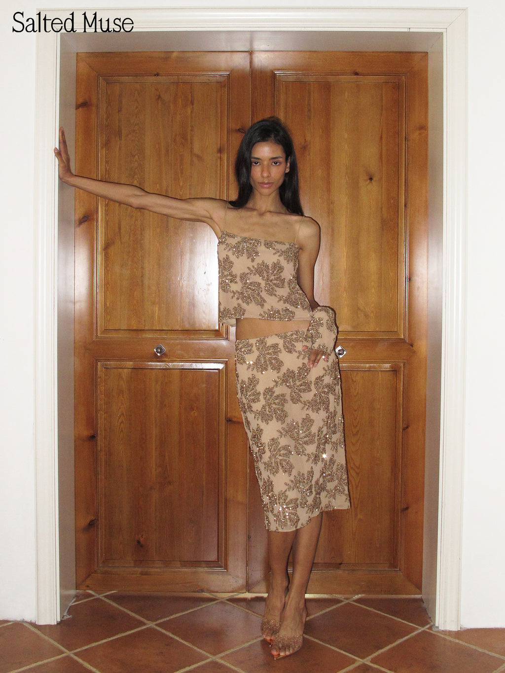【SaltedMuse】Champagne Embroidered Sequin Cami