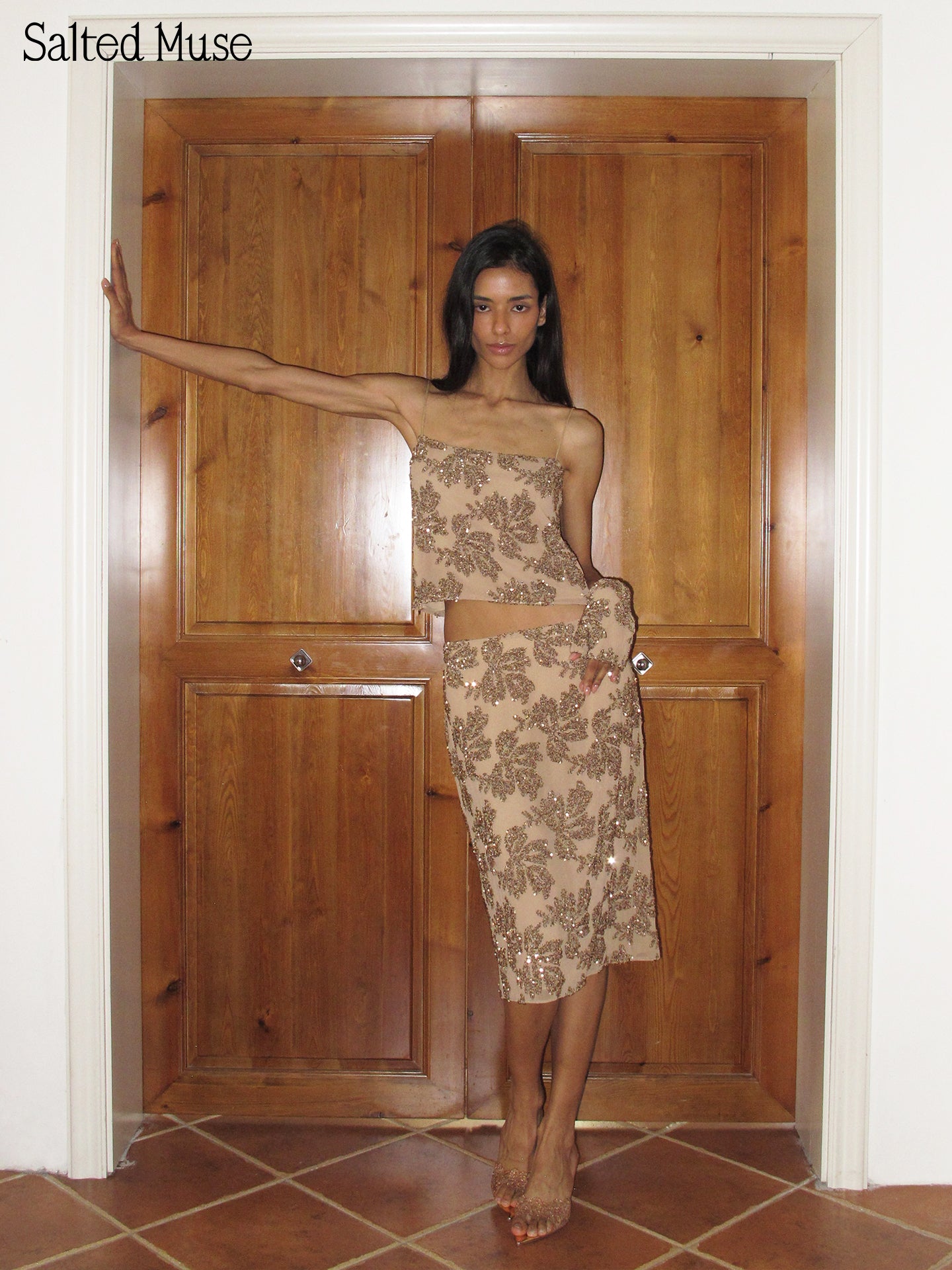 【SaltedMuse】Champagne Embroidered Sequin Cami