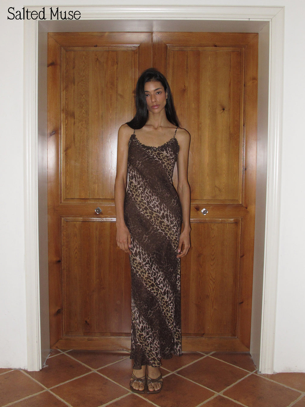 【SaltedMuse】Color-block Leopard Ruffle Cami Dress