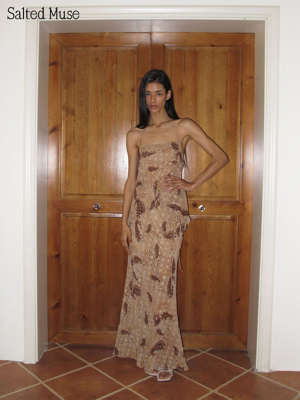 【SaltedMuse】Paisley Chiffon Tie Midi Skirt