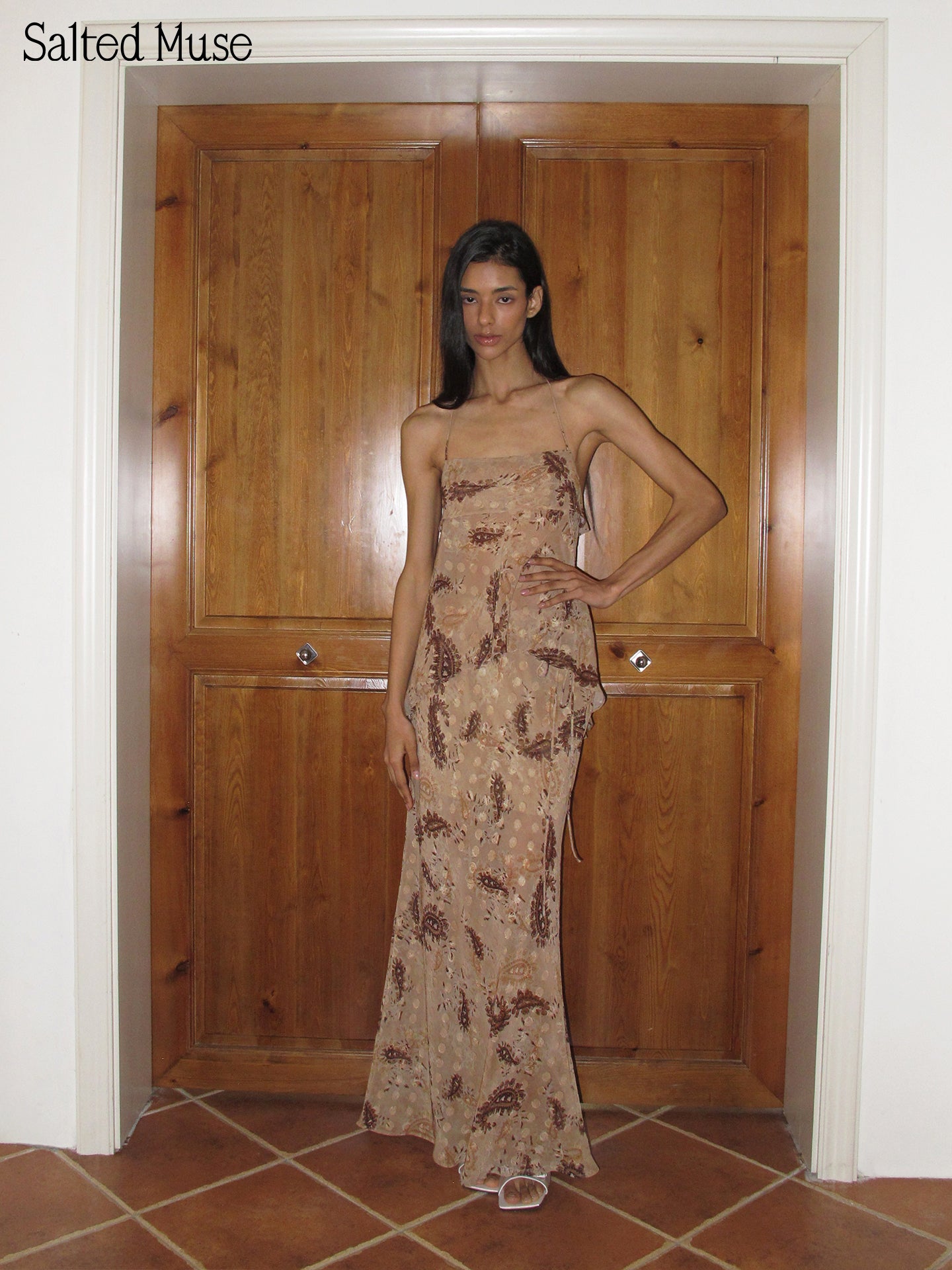 【SaltedMuse】Paisley Chiffon Tie Midi Skirt