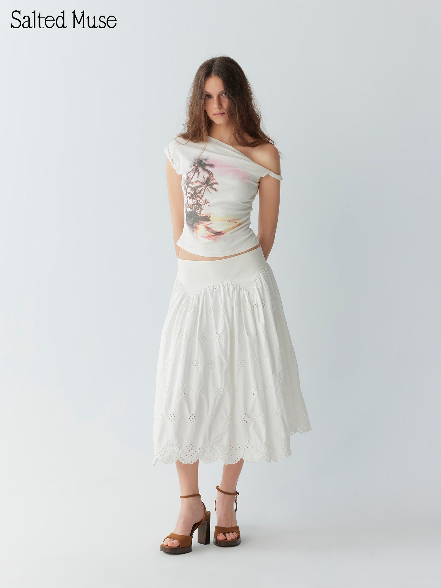 【SaltedMuse】Slanted Shoulder Print T