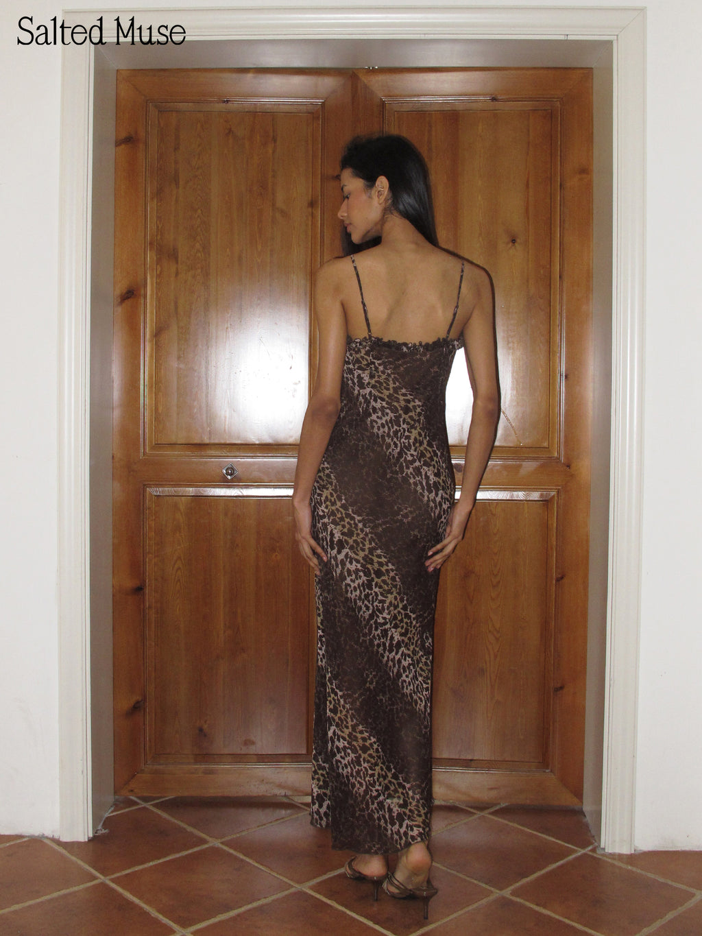 【SaltedMuse】Color-block Leopard Ruffle Cami Dress