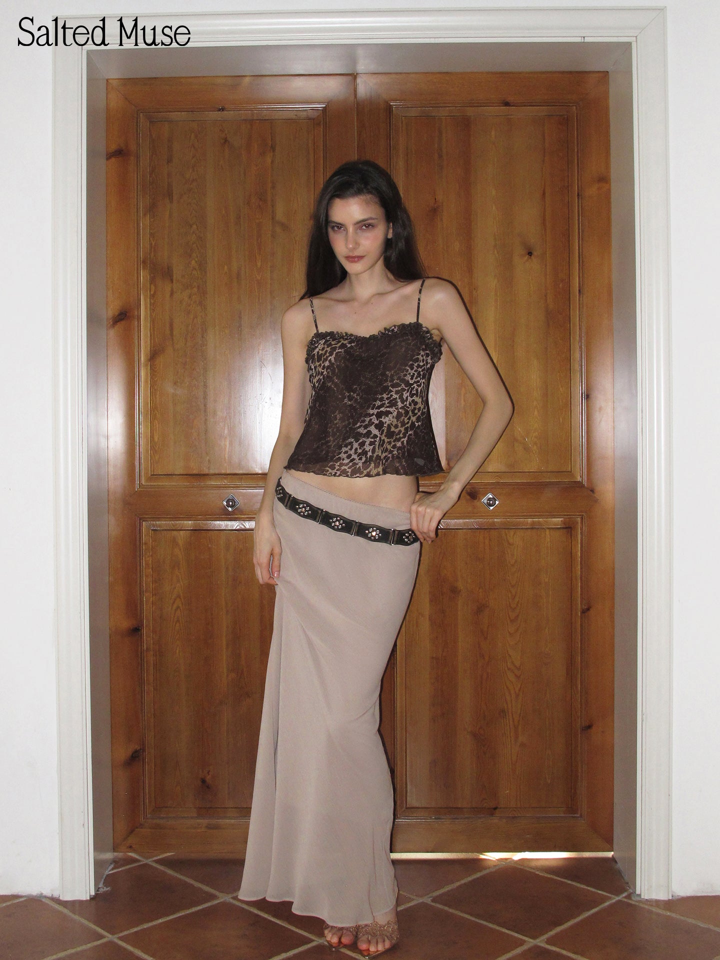 【SaltedMuse】Vintage Leopard Ruffle Chiffon Camisole